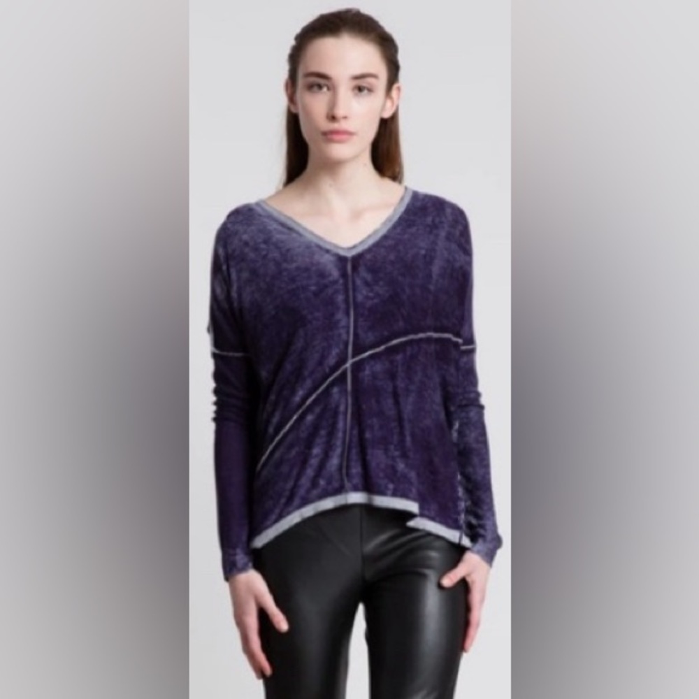 Kokun Diagonal Seam Women's Summer-weight Sweater-Fig&Grey,Cashmere/Bamboo SMALL